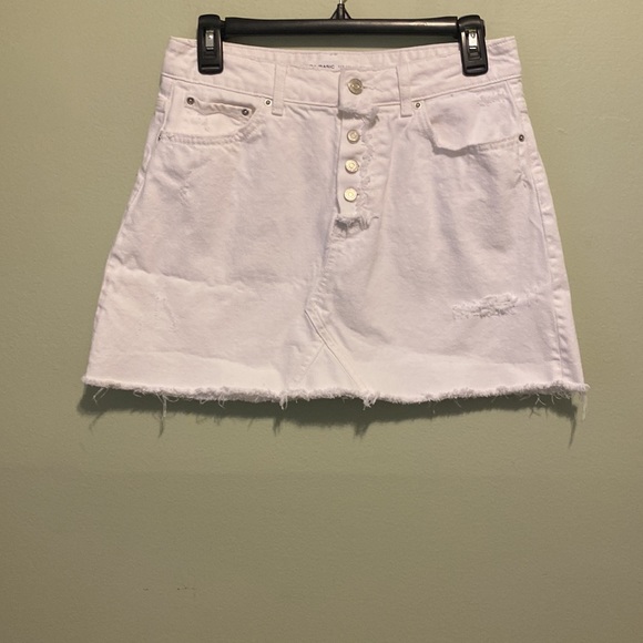 Zara Dresses & Skirts - ZARA White Button Up Distressed Jean Skirt With Raw Hem  | M | NWOT